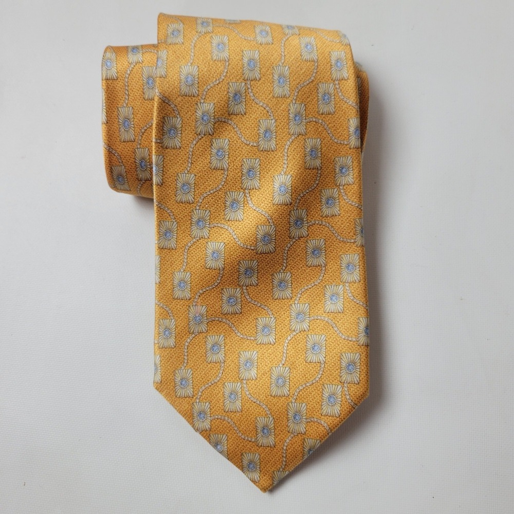 Faberge Mens Yellow Silk Geometric Necktie Italy Design 113